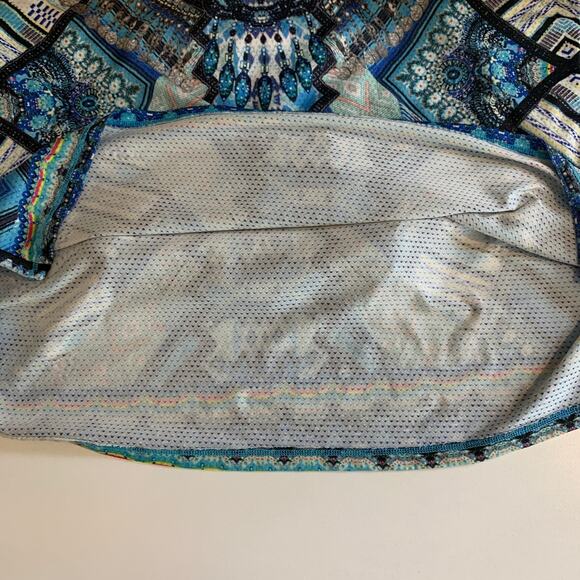 Lucky In Love Blouse Womens XL Extra large Multi Johnny Collar Short Sleeve Top - Picture 7 of 10